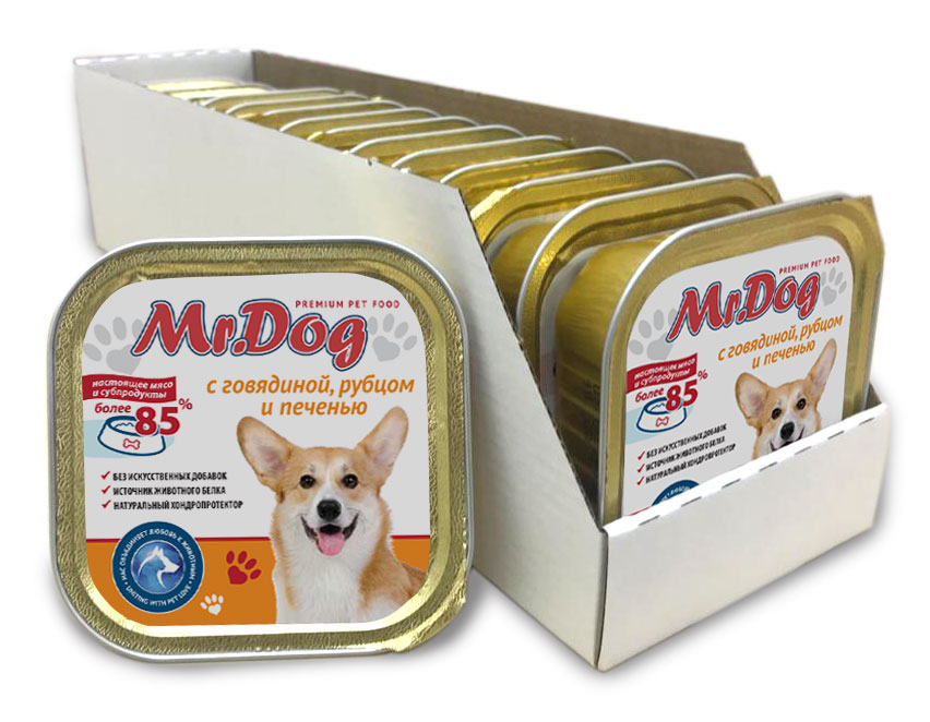 картинка Mr.Dog c говядиной, рубцом и печенью, 300 гр (ламистр)_упаковка 10 шт. от магазина PFMrus