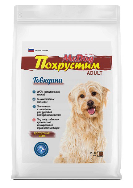 картинка “Mr.Dog Похрустим” Сухой полнорационный корм с говядиной для взрослых собак средних пород 15 кг от магазина PFMrus