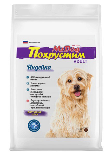 картинка “Mr.Dog Похрустим” Сухой полнорационный корм с индейкой для взрослых собак средних пород 15 кг от магазина PFMrus