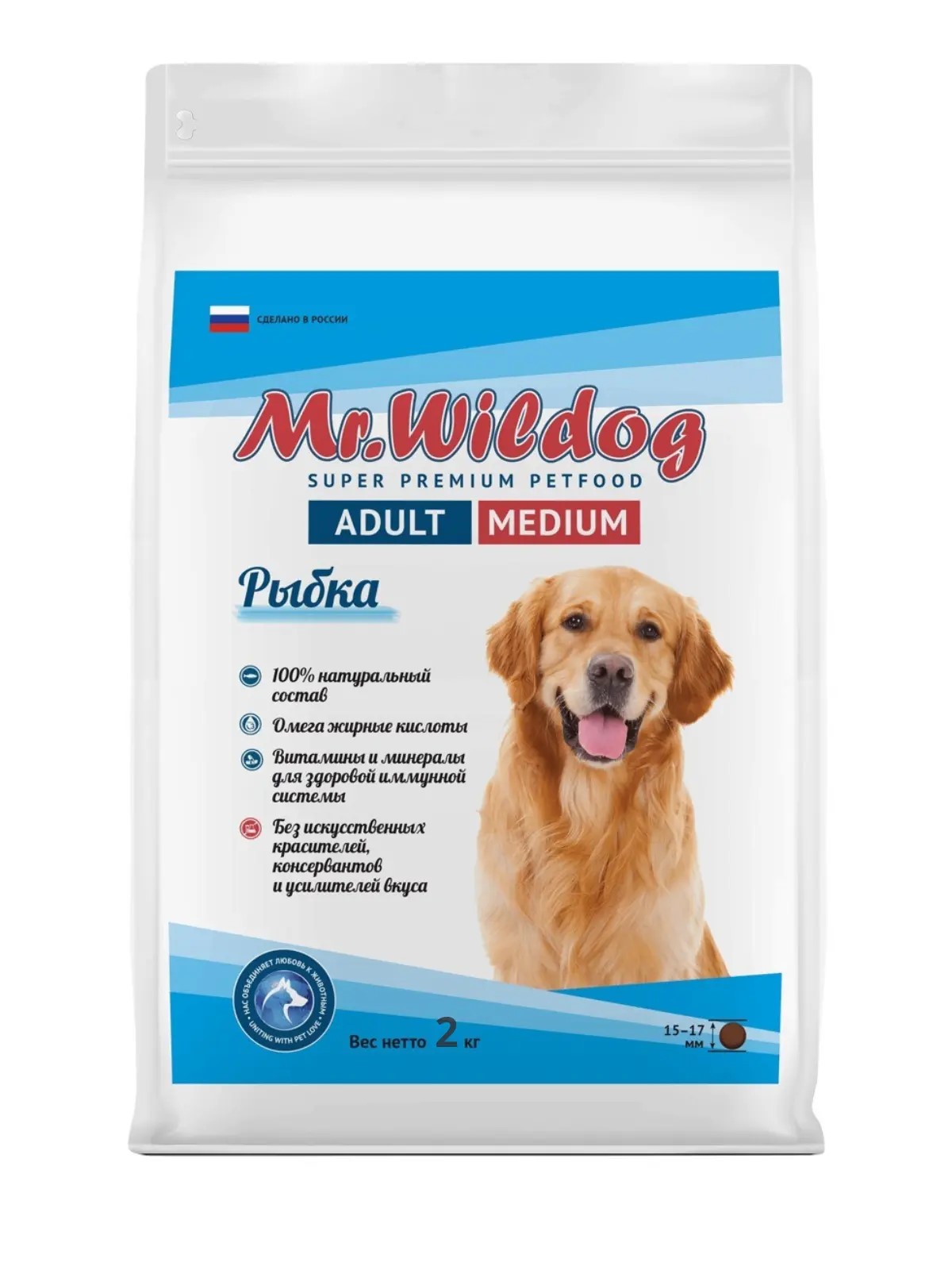картинка “Mr.Wildog” Сухой полнорационный корм с рыбой  для взрослых собак средних пород 2 кг от магазина PFMrus