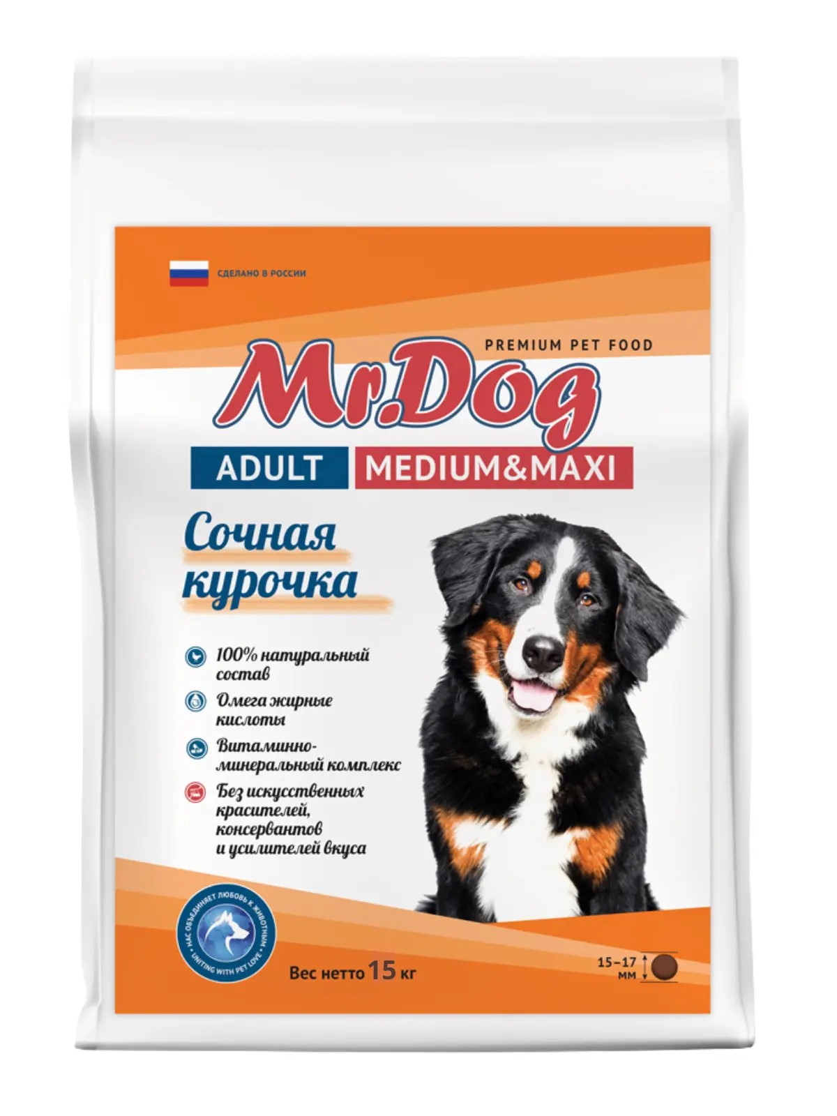 картинка “Mr.Dog” Сухой полнорационный корм с курицей для взрослых собак средних пород 15 кг от магазина PFMrus