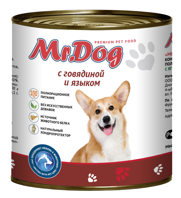 картинка Mr.Dog с говядиной и языком, 750 гр (ж/б) от магазина PFMrus
