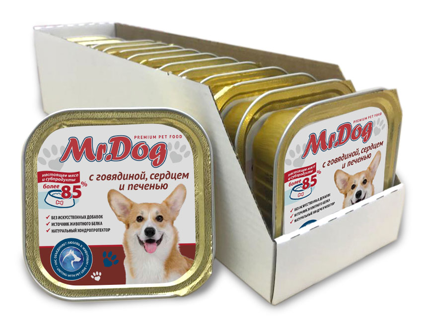 картинка Mr.Dog с говядиной, сердцем и печенью, 300 гр (ламистр)_упаковка 10 шт. от магазина PFMrus