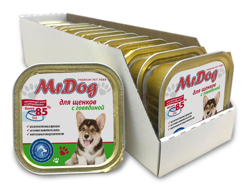 картинка Mr.Dog для щенков с говядиной, 300 гр (ламистр)_упаковка 10шт. от магазина PFMrus